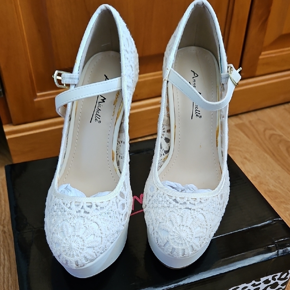 Ann Michell White Lace Women's Shoes 5 Inch Heels